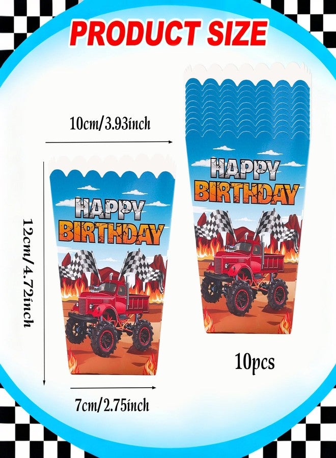 Roaring Good Time Monster Truck Party Popcorn Boxes Racing Decoration Bags Goody Treat Candy Bags Monster Truck Party Supplies for Themed Birthday Decor Supplies 10 PCS - Image 2